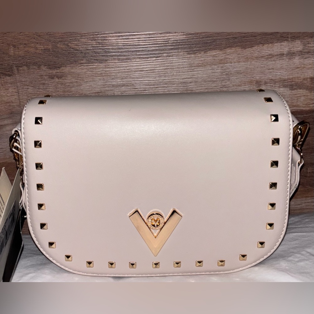 Valentino Orlandi 2fer Beige Crossbody Bag Accents & Matching Coin Pouch 6x9 x 3